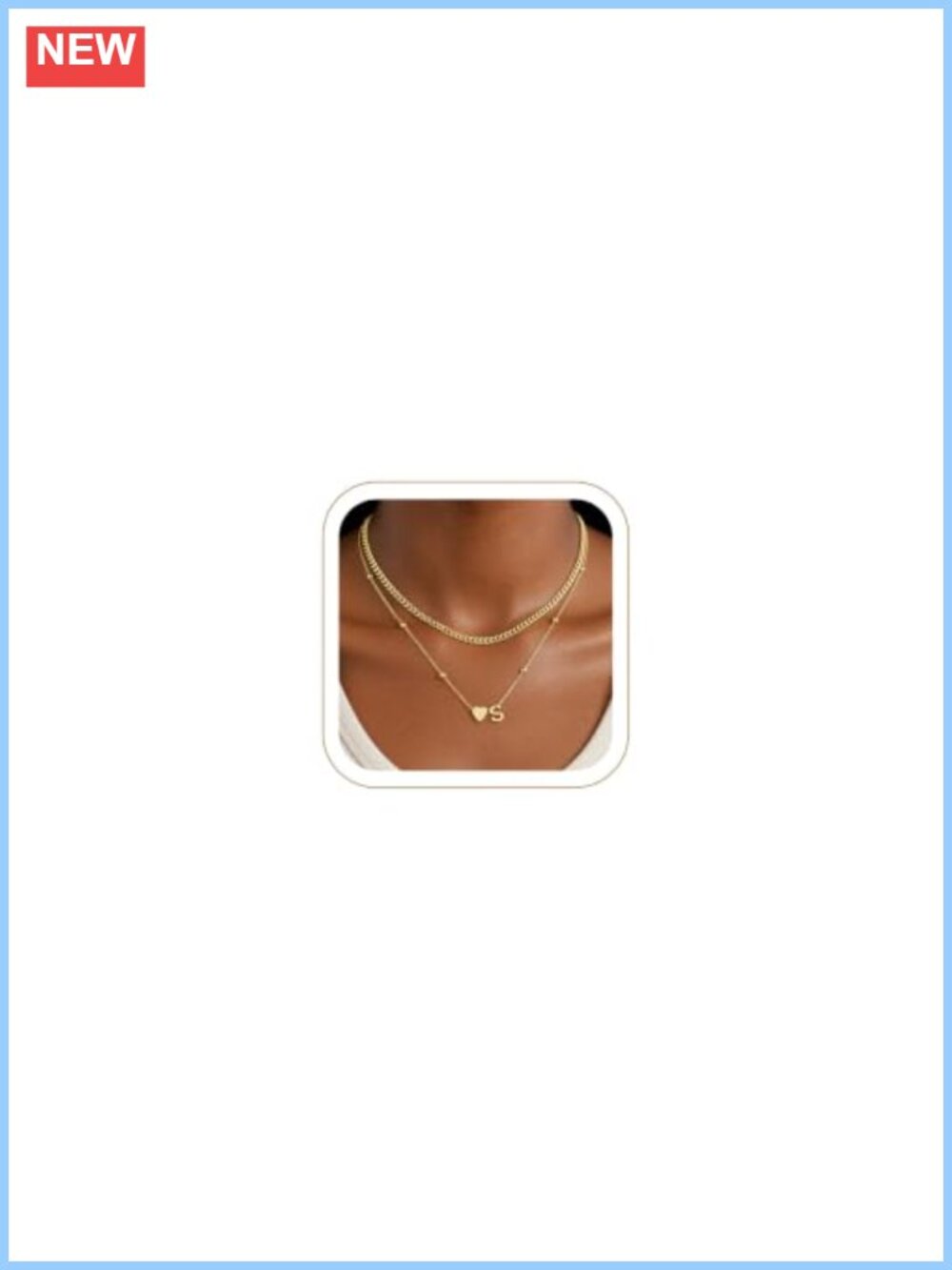 14K Gold Plated Initial Heart Pendant Necklace Layered Chain